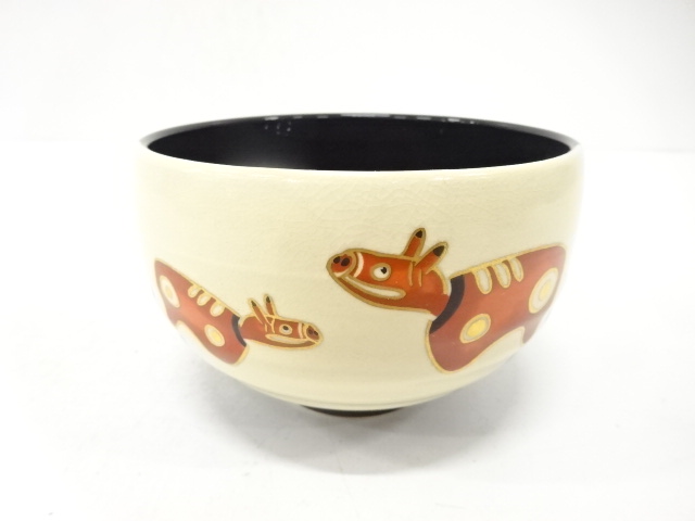 加藤藤山造　金彩色絵　赤べこ　茶碗